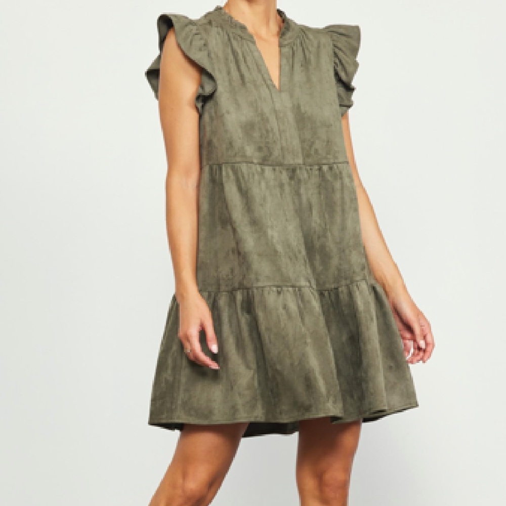 New w tags. Olive faux suede dress. Size L